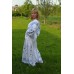 Boho Style Ukrainian Embroidered Maxi Broad Dress White with Blue Embroidery